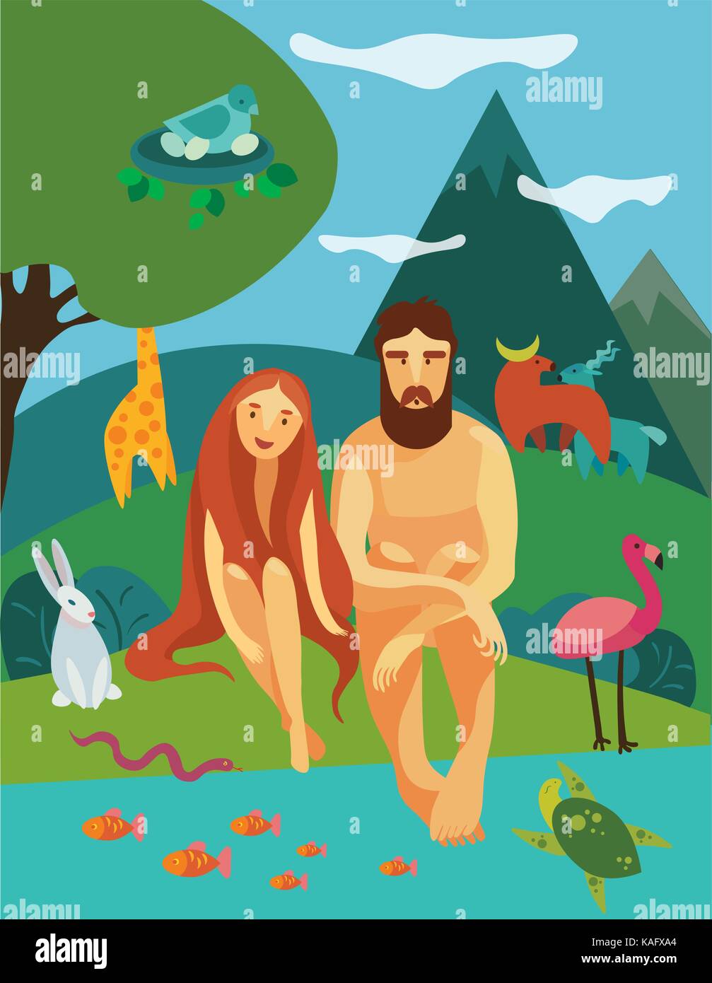 Adam et Ève dans le jardin d'eden Illustration de Vecteur