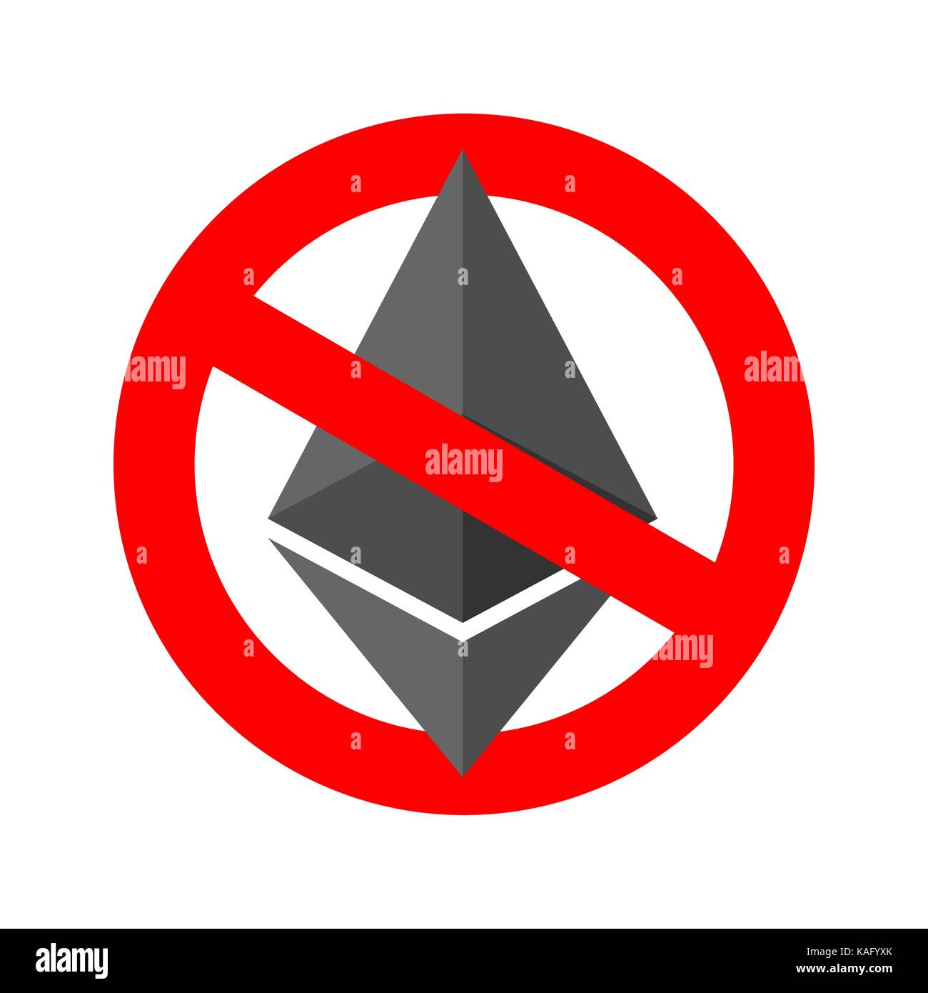 Arrêter etherium. Il est interdit cryptocurrency. rouge signe d'interdiction. vector illustration Illustration de Vecteur