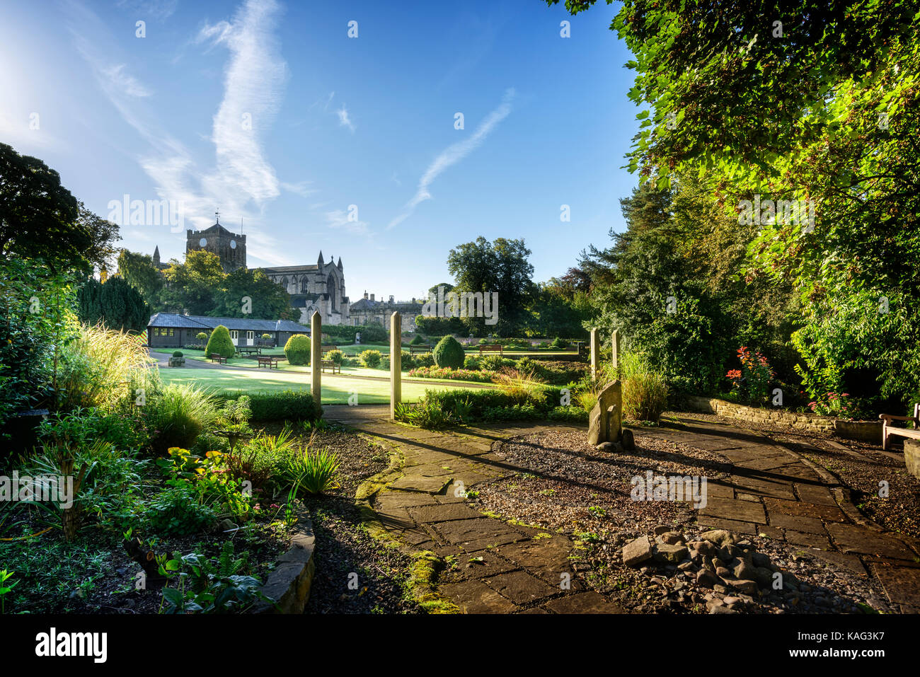 La séle Park dans le parc public et des jardins dans l'abbaye terrain de la ville du marché de Hexham dans le Northumberland Banque D'Images