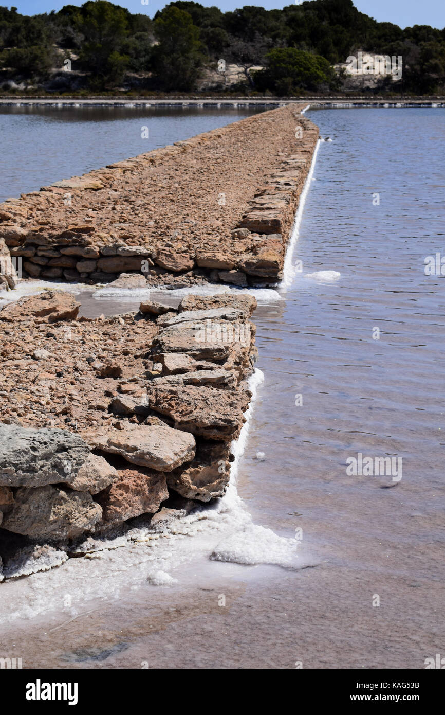 Les salines de Formentera, Ibiza avec sel cristallisation dans les eaux peu profondes Banque D'Images