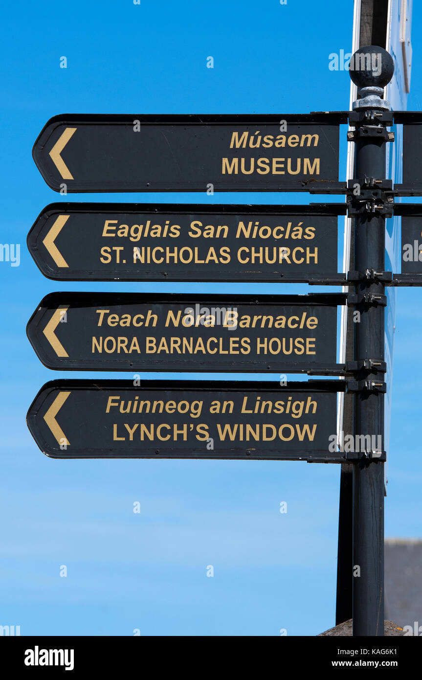 Panneau routier dans le centre-ville de Galway, comté de Galway, Irlande Banque D'Images