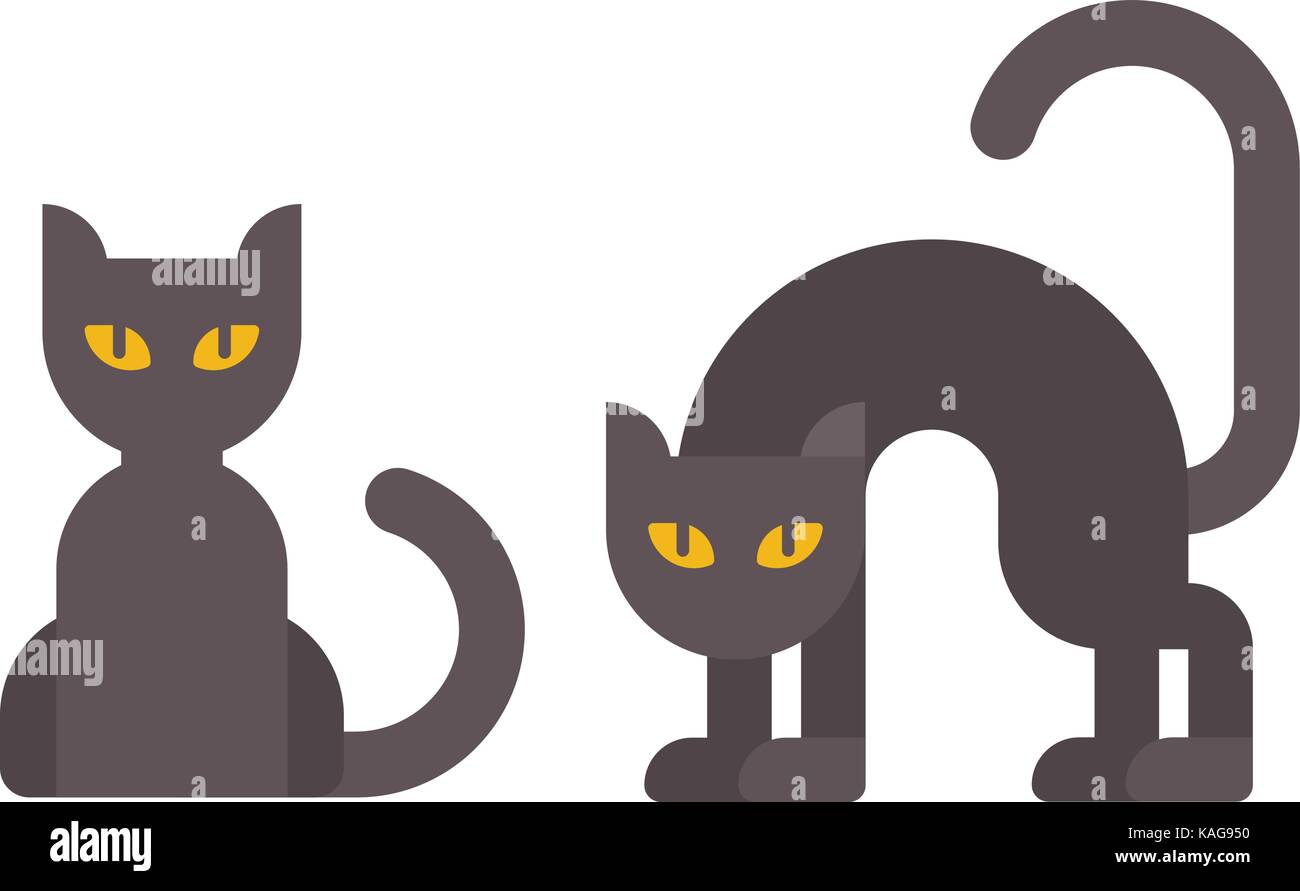 Chat noir halloween illustration télévision. deux chats sorcières icônes télévision Illustration de Vecteur