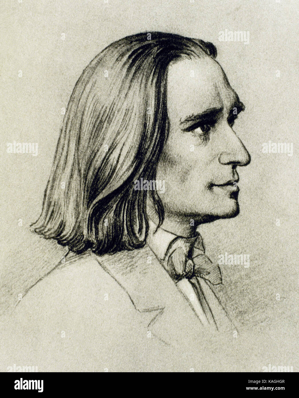 Franz Liszt (1811-1886) compositeur et pianiste hongrois.. portrait. dessin de Friedrich preller l'ancien (1804-1878). musée liszt weimar.. L'Allemagne. Banque D'Images
