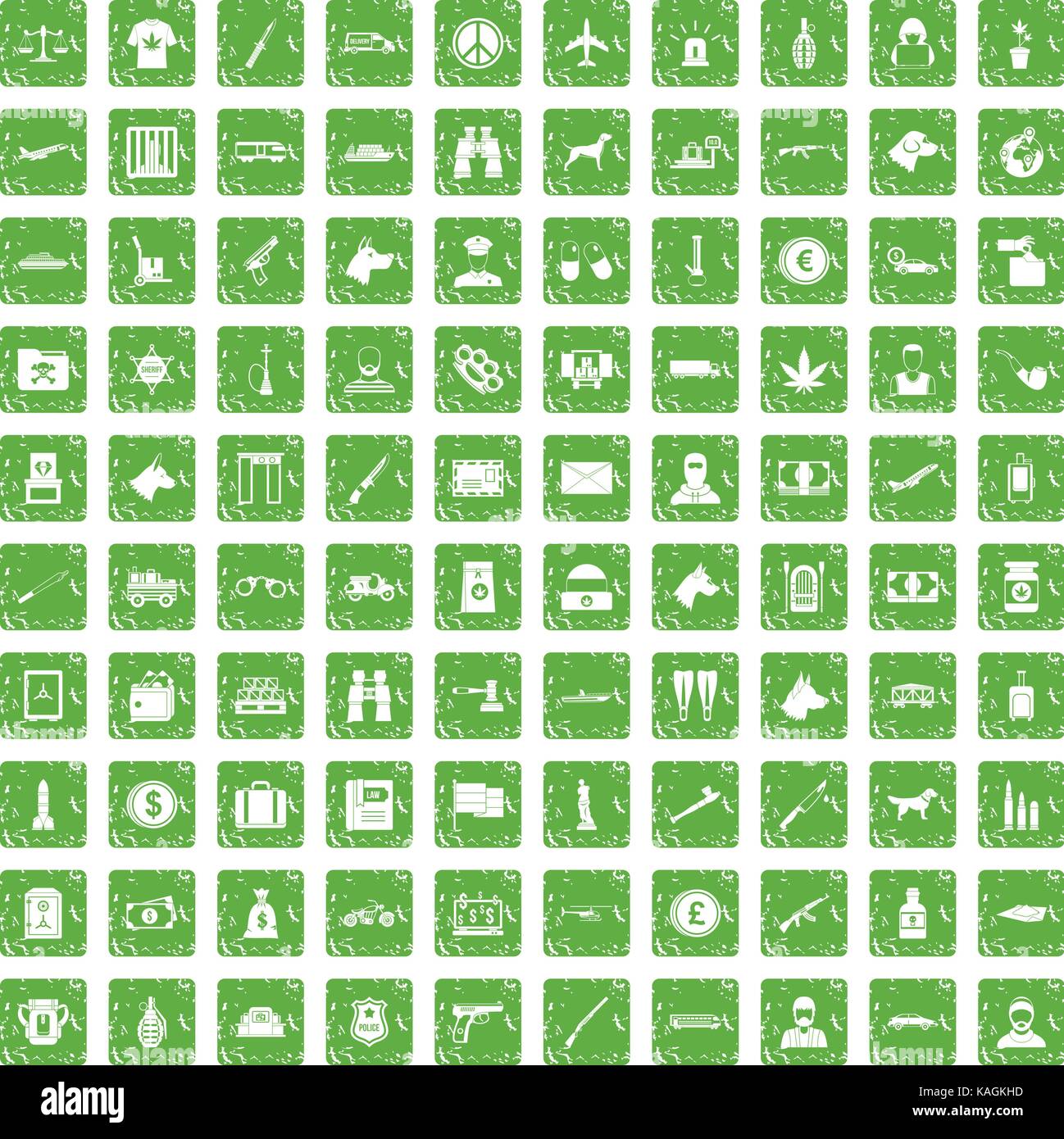 La contrebande 100 icons set grunge green Illustration de Vecteur