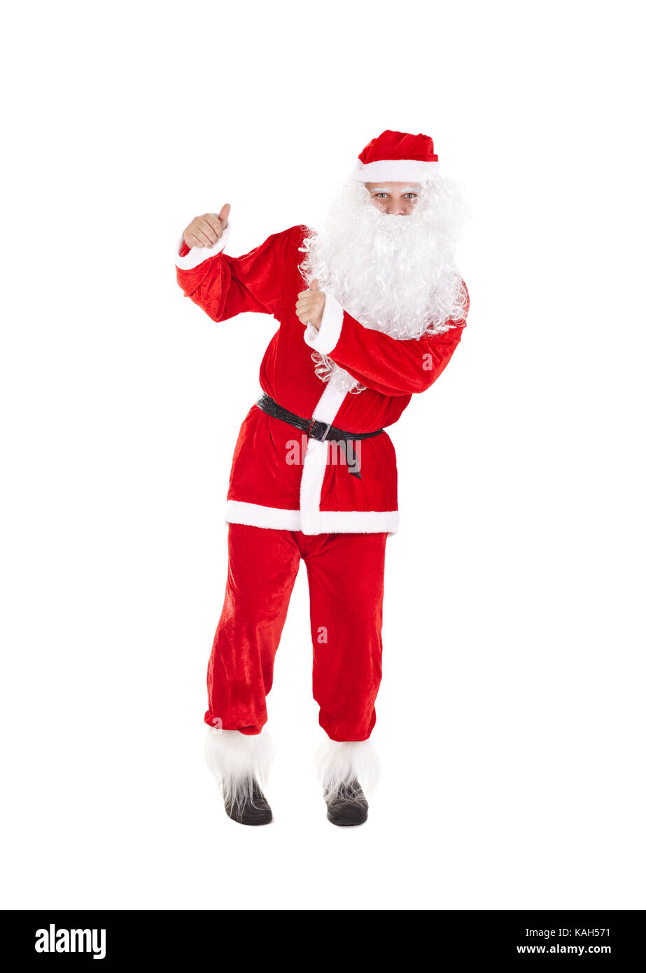 Portrait du père Noël avec thumb up sign isolé sur fond blanc Banque D'Images