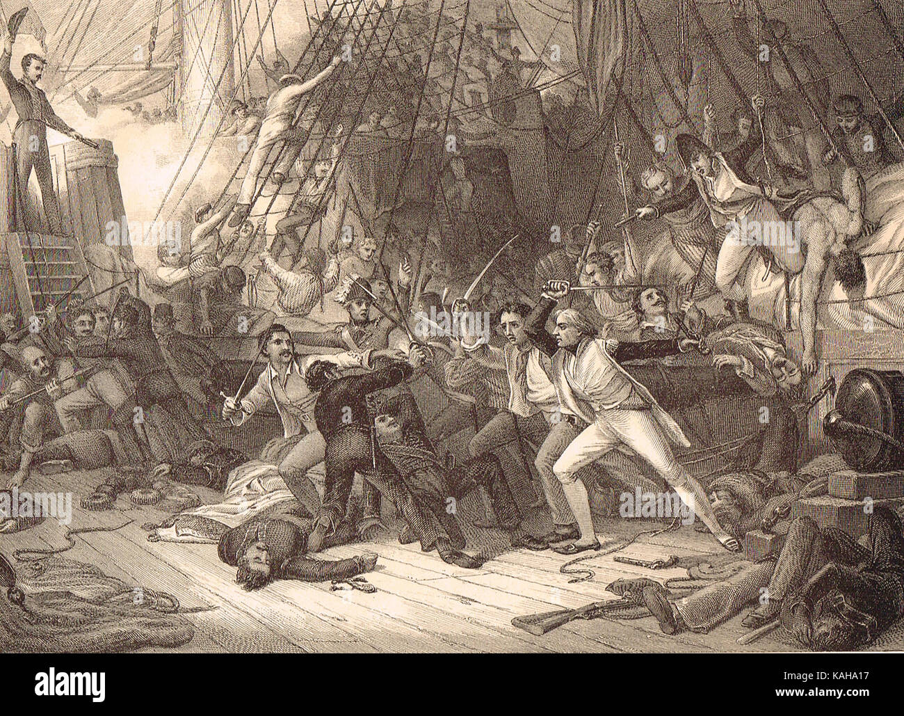 Nelson & embarquement capturer le San Josef, Bataille du cap St Vincent 1797 Banque D'Images