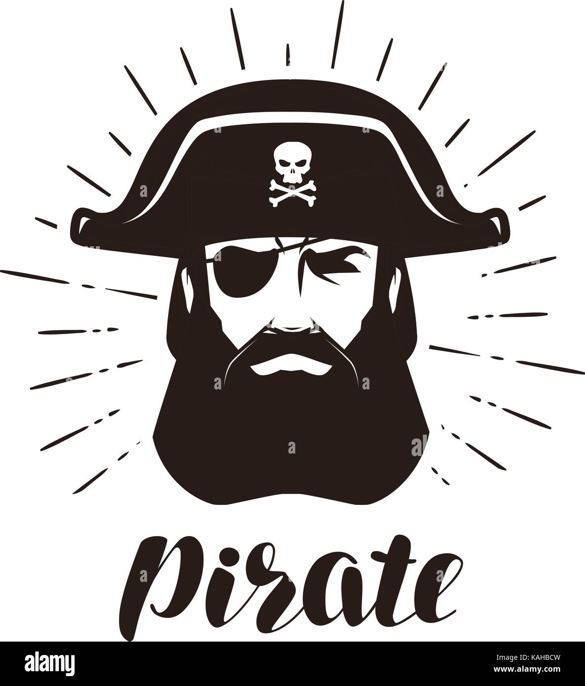 Logo pirate ou l'étiquette. portrait d'un barbu-eyed obstruction systématique au hat. vector illustration Illustration de Vecteur