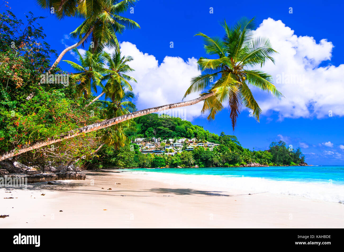 Très belle plage de Praslin Seychelles Island,vue panoramique. Banque D'Images