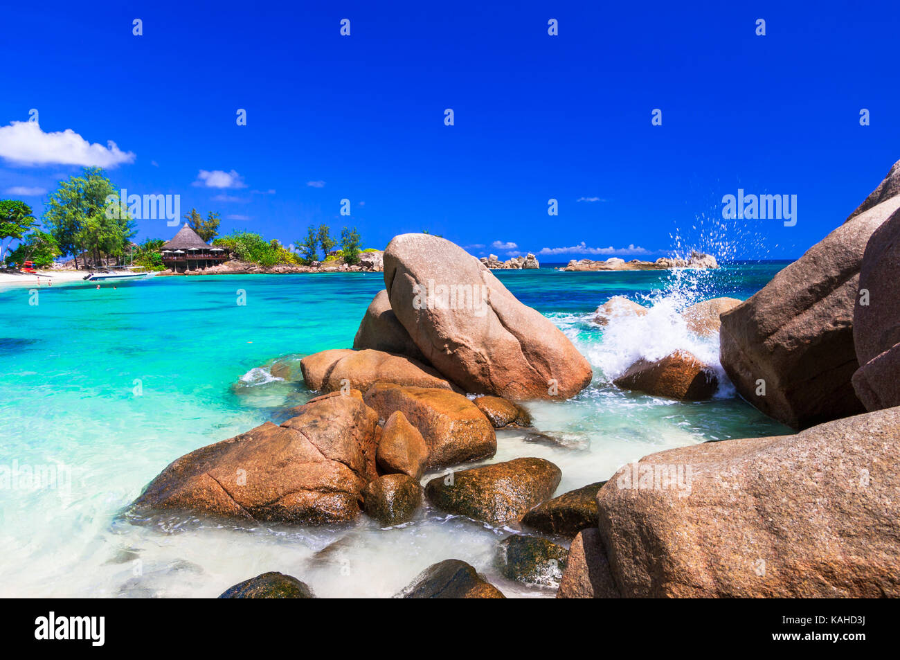 Très belle plage de Praslin, Seychelles. Banque D'Images