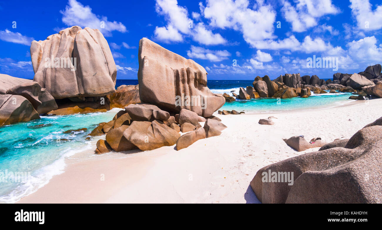 La magnifique anse marron,la digue, seychelles island. Banque D'Images