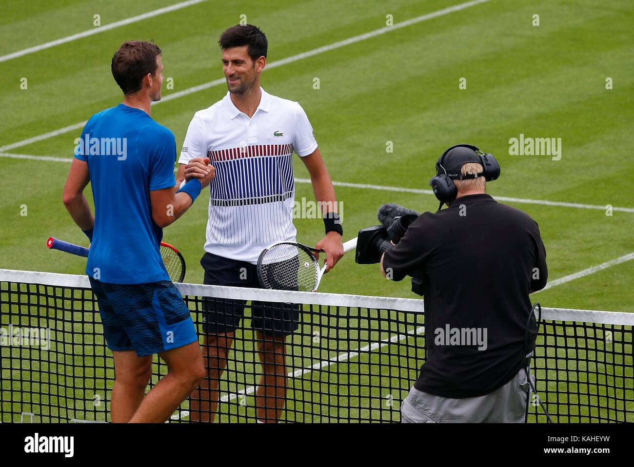 Novak Djokovic la Serbie de célèbre remportant son match contre Vasek Pospisil du Canada sur la sixième journée des Aegon International, à Eastbourne, Devonshire Park. 28 Jun 2017 Banque D'Images