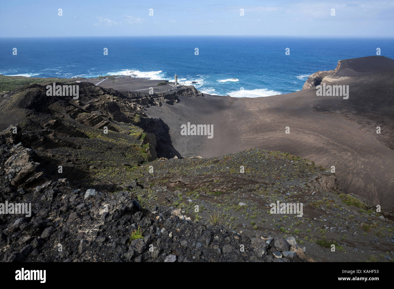 Paysage volcanique, désert de cendres du volcan capelinhos, à Ponta dos capelinhos, capelo, île de Faial, Açores, Portugal Banque D'Images