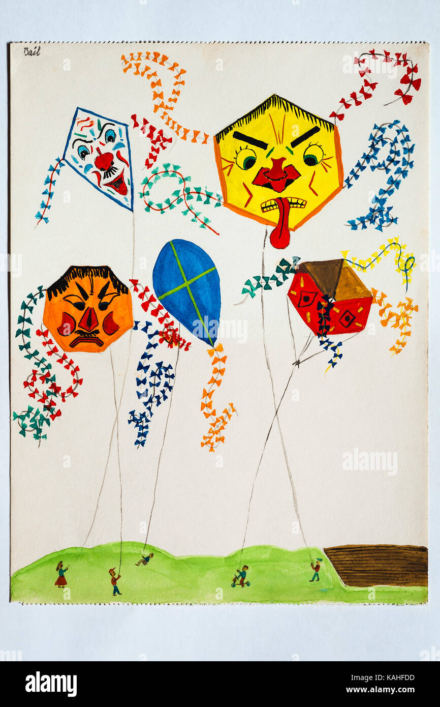 Flying Kite Eleve De Couleur De Dessin De Dessins D Enfants 11 Ans Allemagne Photo Stock Alamy