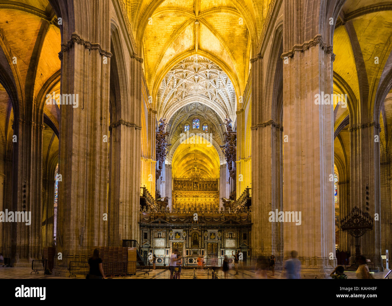 Coro, arrière de la chorale, Capilla Mayor, chapelle, cathédrale de Santa María de la Sede, site classé au patrimoine mondial de l'UNESCO, Séville Banque D'Images