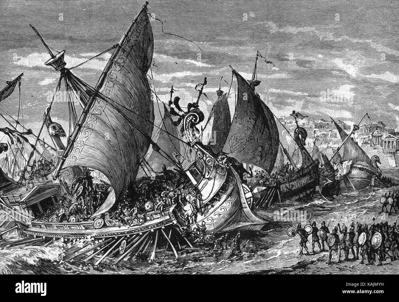 GUERRE du Péloponnèse Représentation du XIXe siècle de l'une des actions pendant la bataille de Syracuse en 413 B>C> Banque D'Images