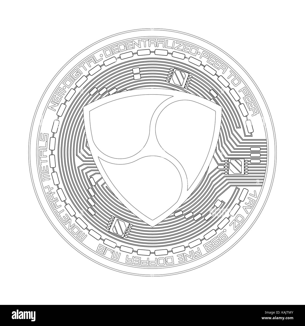 Devise crypto nem symbole noir et blanc Illustration de Vecteur