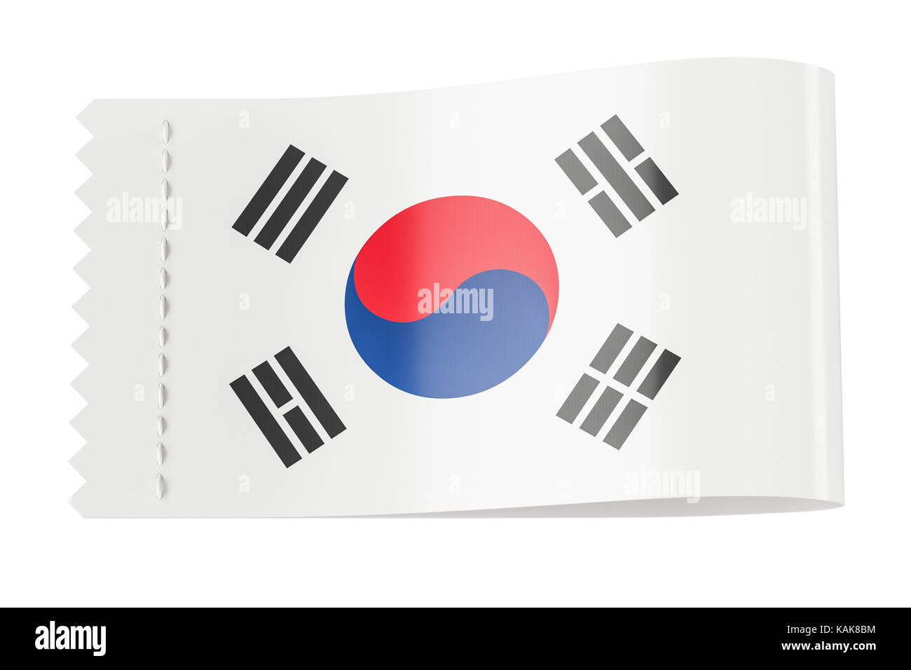 Tag vêtements, étiquette avec le drapeau de la Corée du Sud. Le rendu 3D isolé sur fond noir Banque D'Images