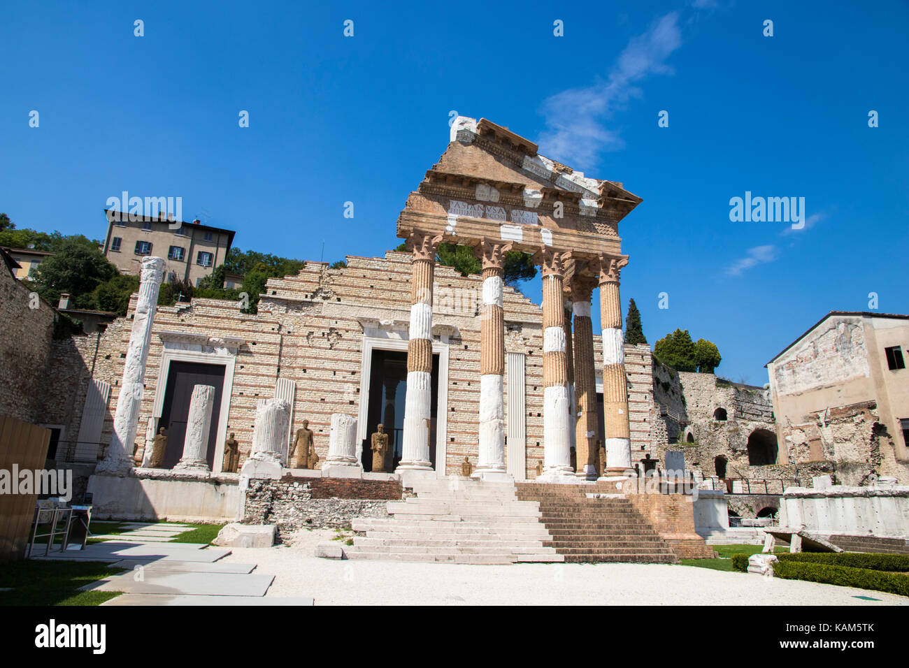 Les ruines de l'capitolium ou temple de la triade capitoline à Brescia, Italie, temple principal au centre de l'ancienne ville romaine de brixia Banque D'Images