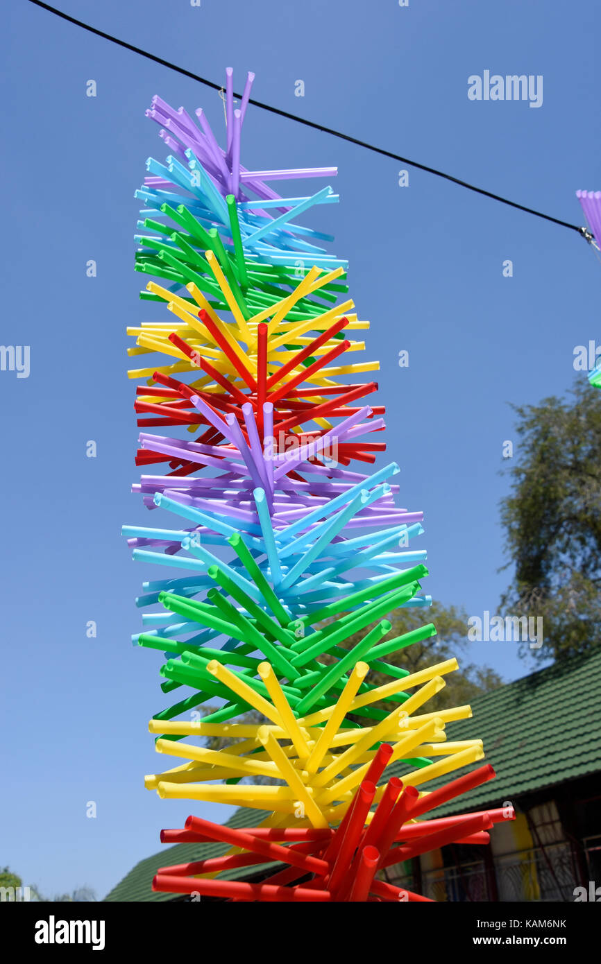 Pailles utilisées comme décorations au rainbow village de Semerang, Indonésie Banque D'Images