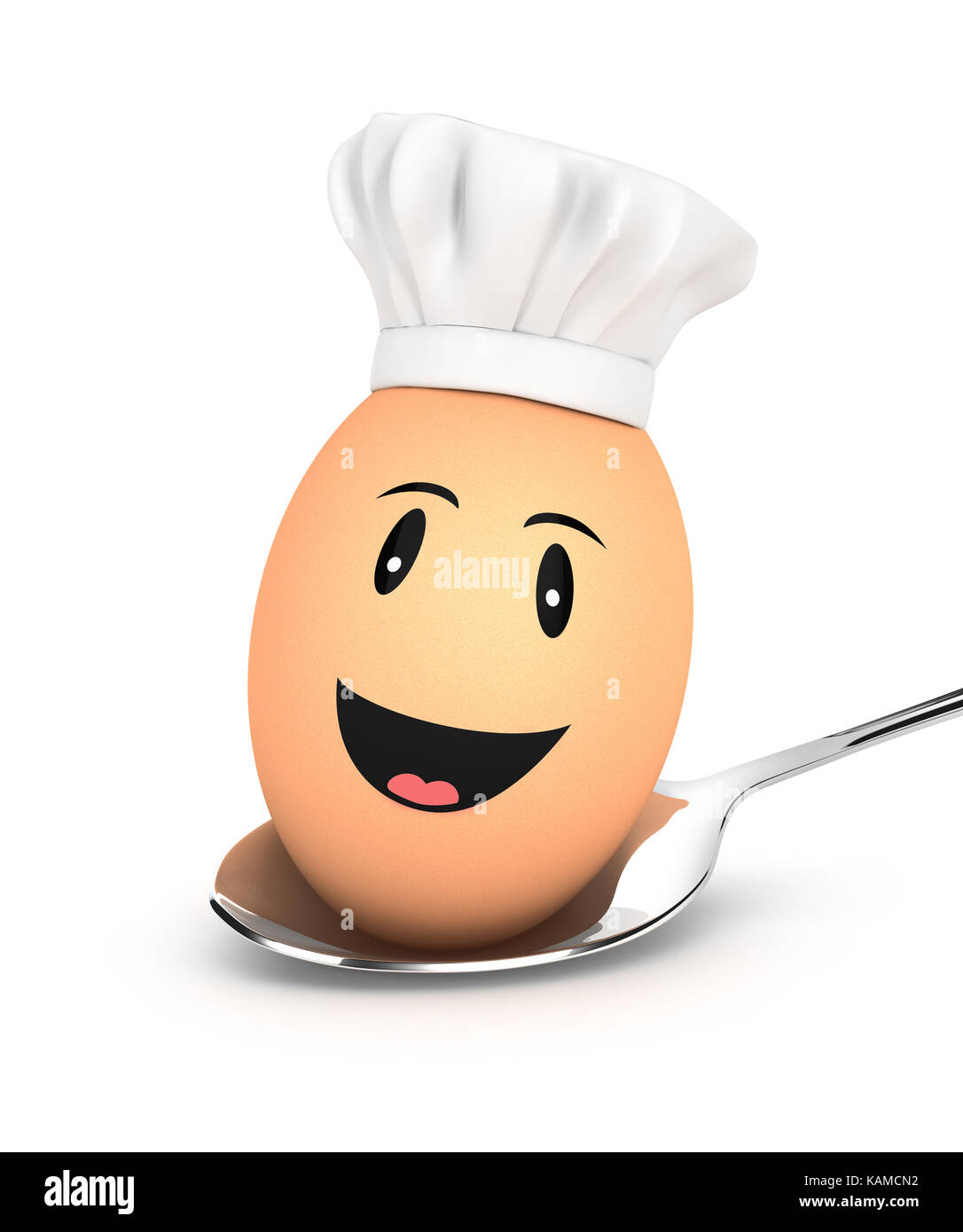 Chef d'oeufs 3d sur cuillère, illustration avec fond blanc isolé Banque D'Images