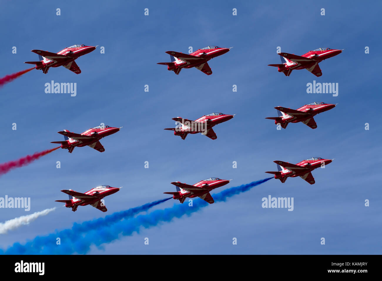 RAF Des flèches rouges d'effectuer leur vol Affichage à l'Airshow de Southport en Angleterre, Royaume-Uni Banque D'Images