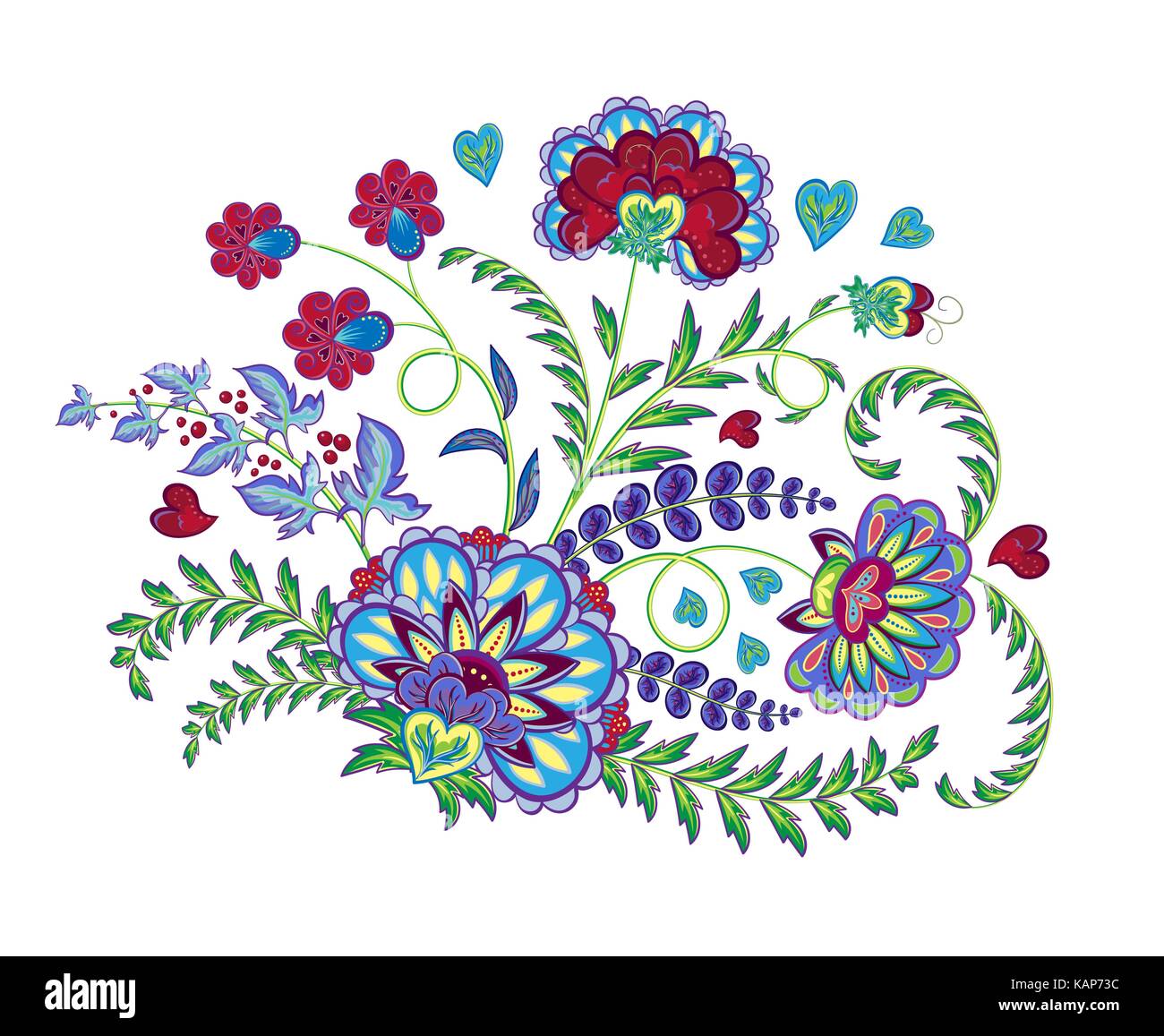 Les points de broderie avec fantaisie fleurs dans des couleurs vives. vecteur ornement de mode sur fond blanc pour l'est traditionnel en tissu décoration florale. vector Illustration de Vecteur