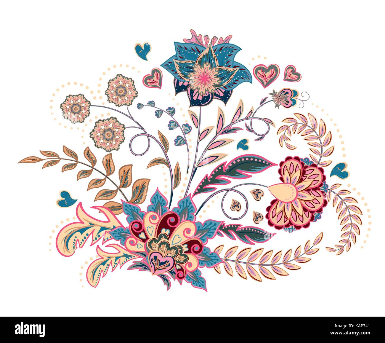 Les points de broderie avec fantaisie fleurs dans des tons pastels. vecteur ornement de mode sur fond blanc pour l'est traditionnel en tissu décoration florale. vector Illustration de Vecteur