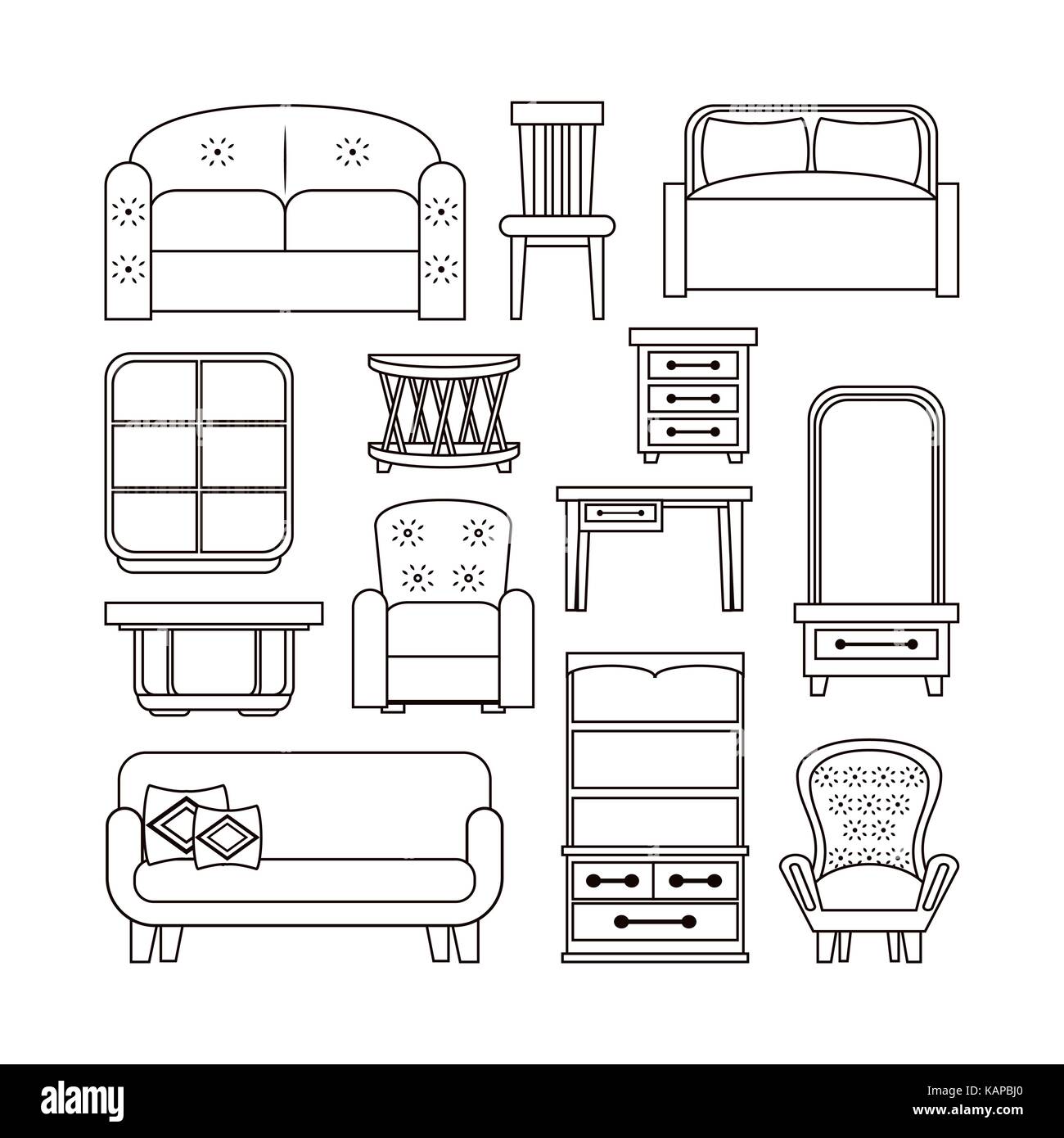 Meubles Meubles d'intérieur icons Illustration de Vecteur