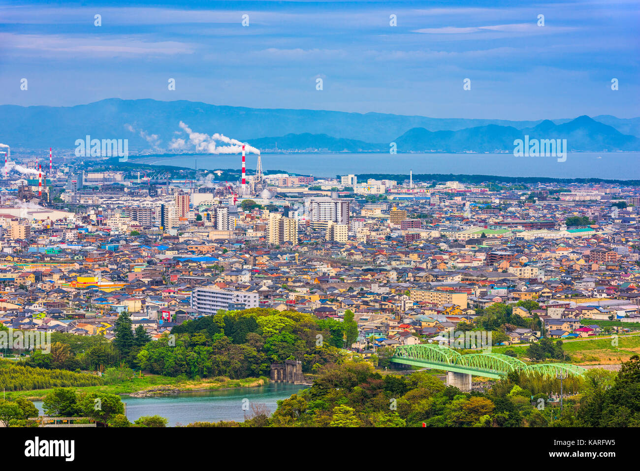 Fuji, Shizuoka, Japon ville Ligne d'horizon. Banque D'Images