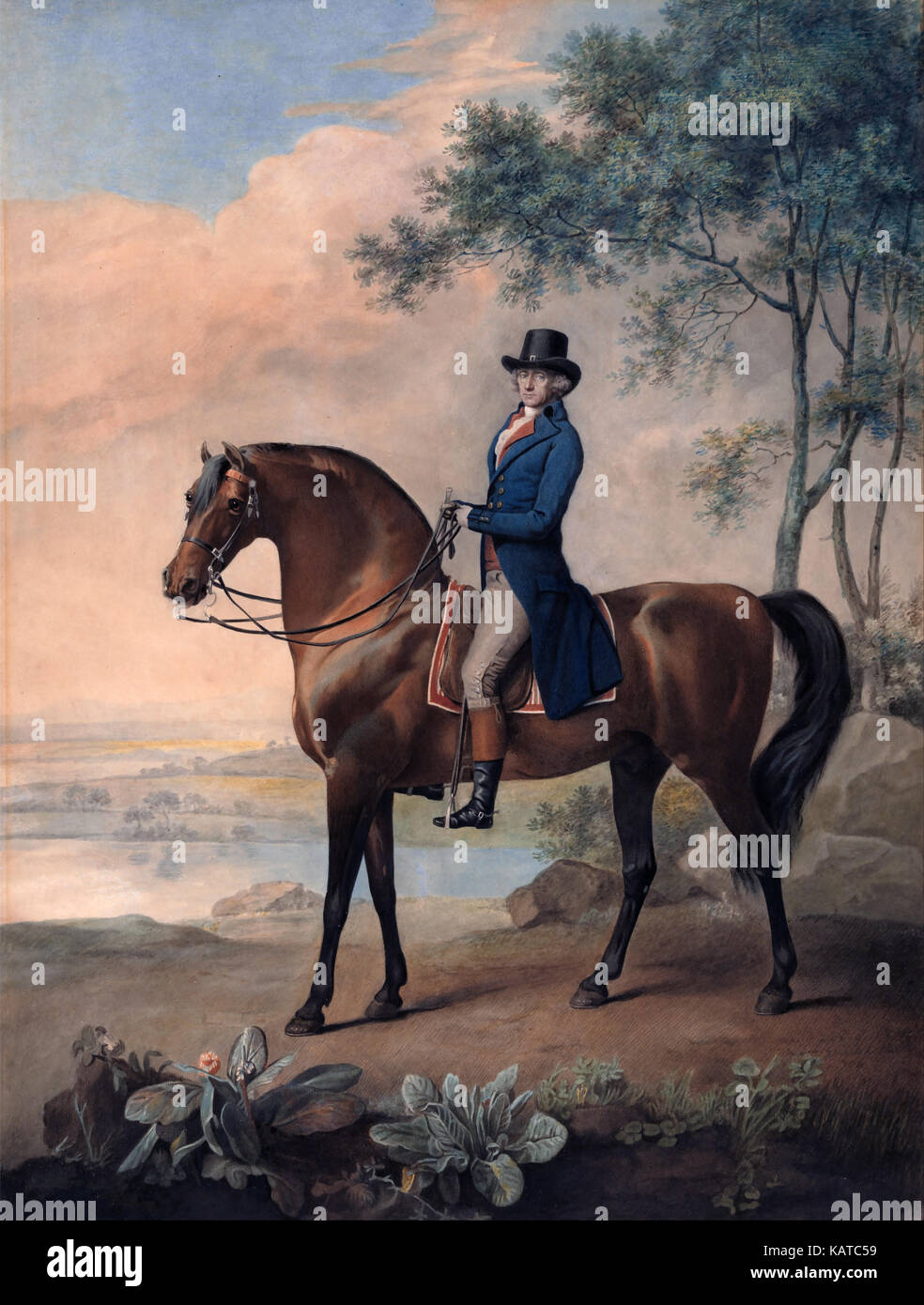 Warren HASTINGS (1732-1818) homme d'État anglais qui a passé la majeure partie de sa vie en Inde peint sur son cheval arabe par George Stubbs en 1796 Banque D'Images