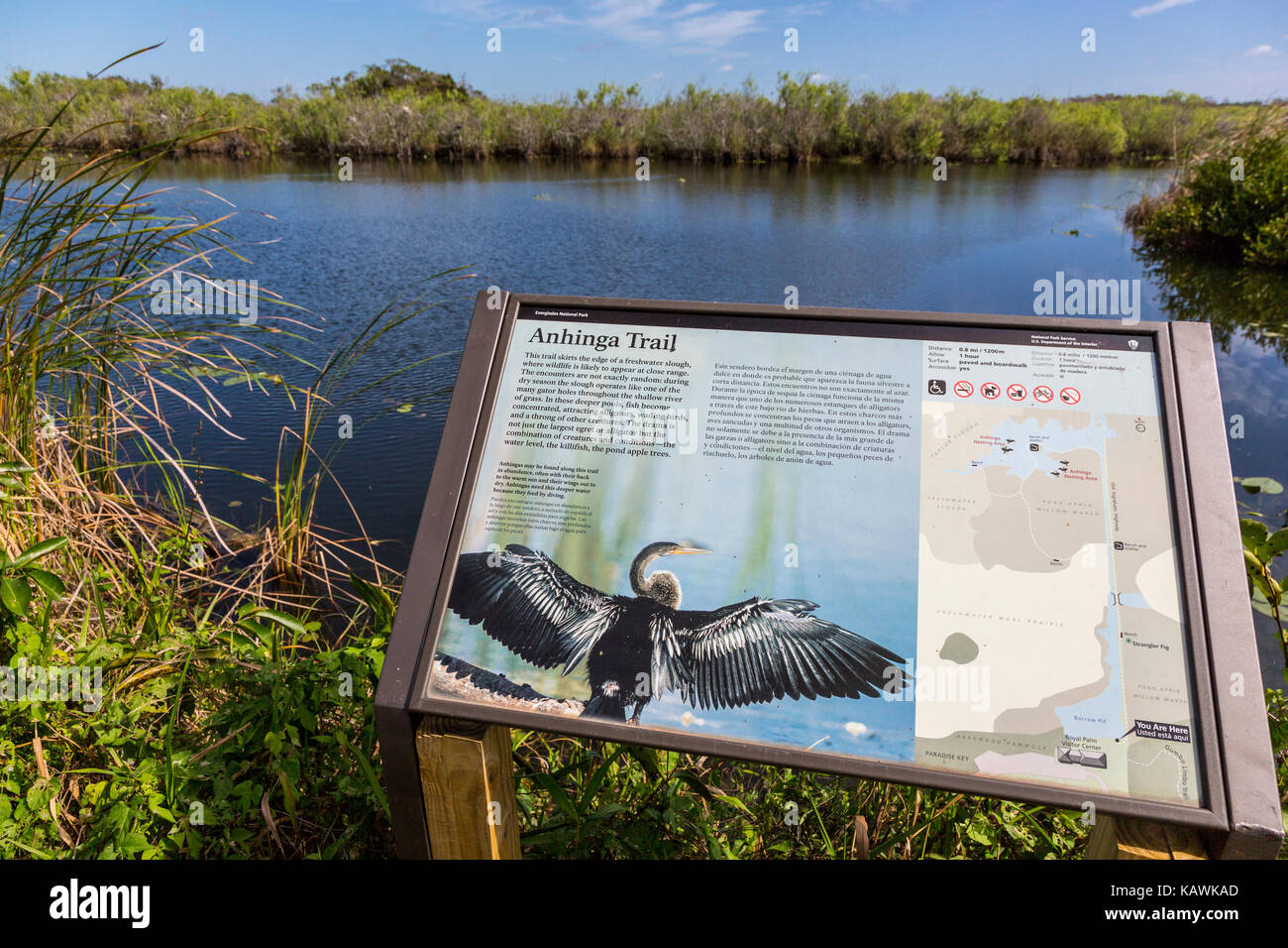 Le Parc National des Everglades, en Floride. Panneau d'information sur l'anhinga Trail. Banque D'Images