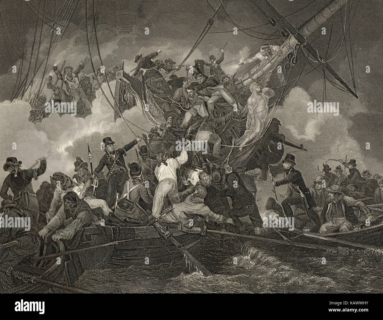 Le découpage de la corvette la chevrette, la baie de Camaret, 21 juillet 1801 Banque D'Images