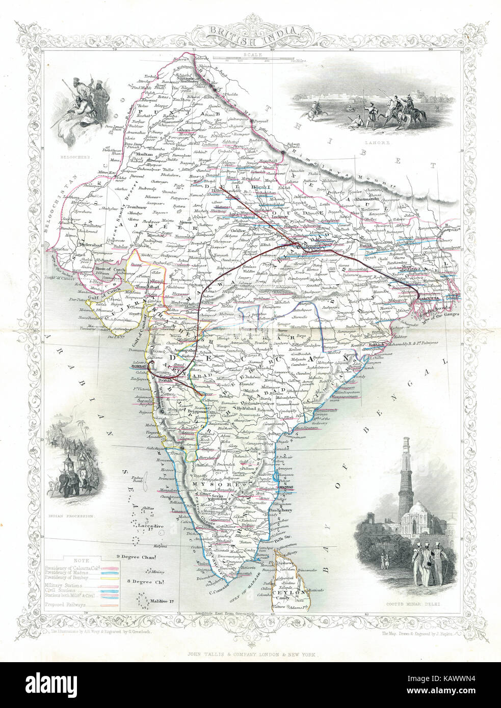 Carte illustrée de l'Inde britannique au xixe siècle Banque D'Images