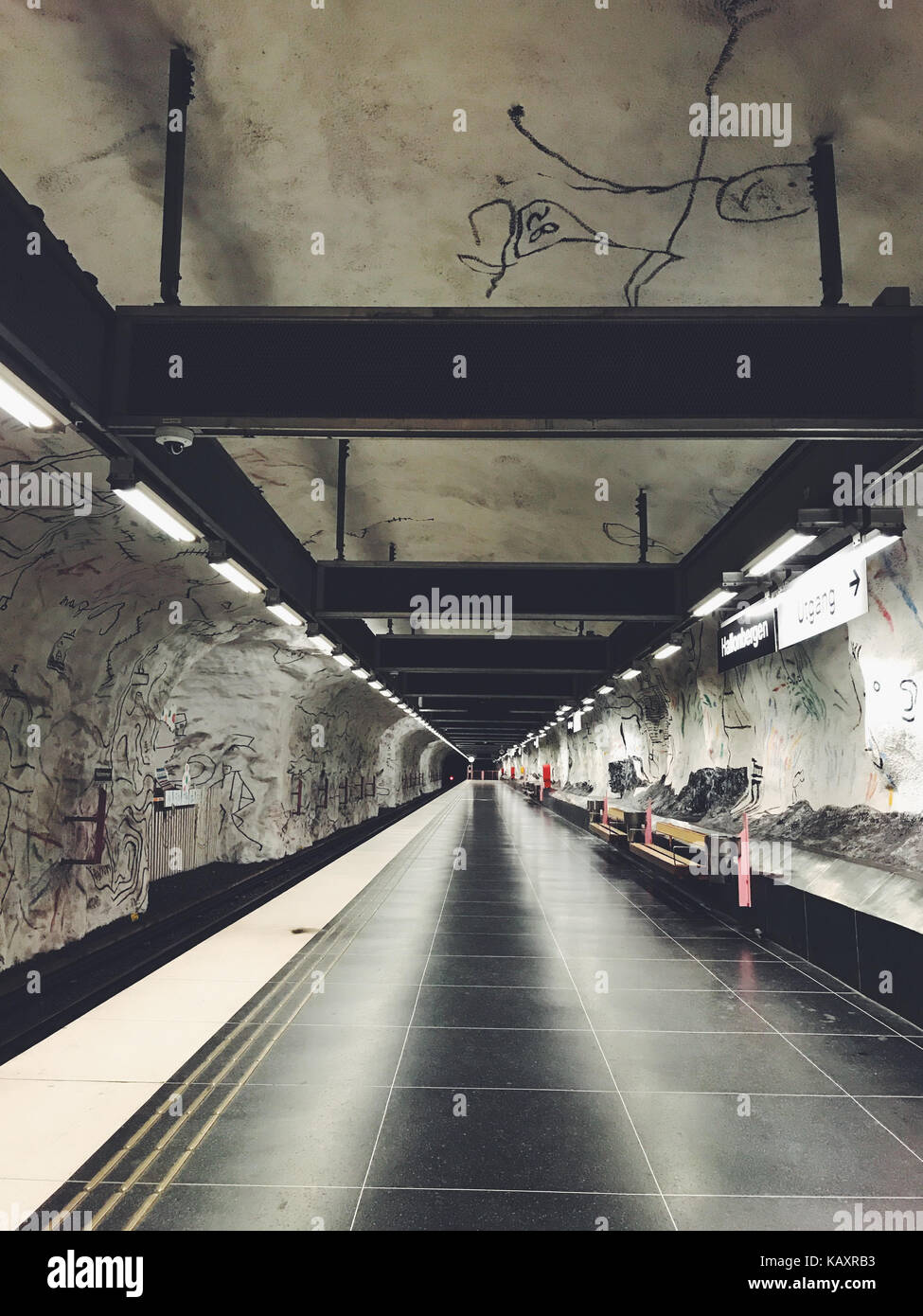 Métro station hallonbergen tunnelbanestation. sur la ligne bleue du métro de Stockholm Banque D'Images