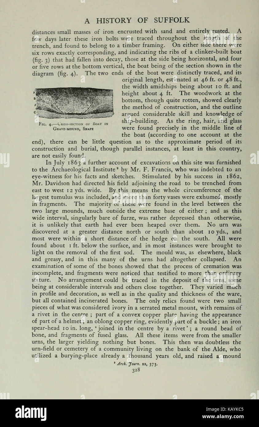 Ceci fait référence à 'The Victoria History of the County of Suffolk', un ouvrage historique dont la page 328 est référencée. Il couvre l'histoire du comté de Suffolk en Angleterre. Banque D'Images