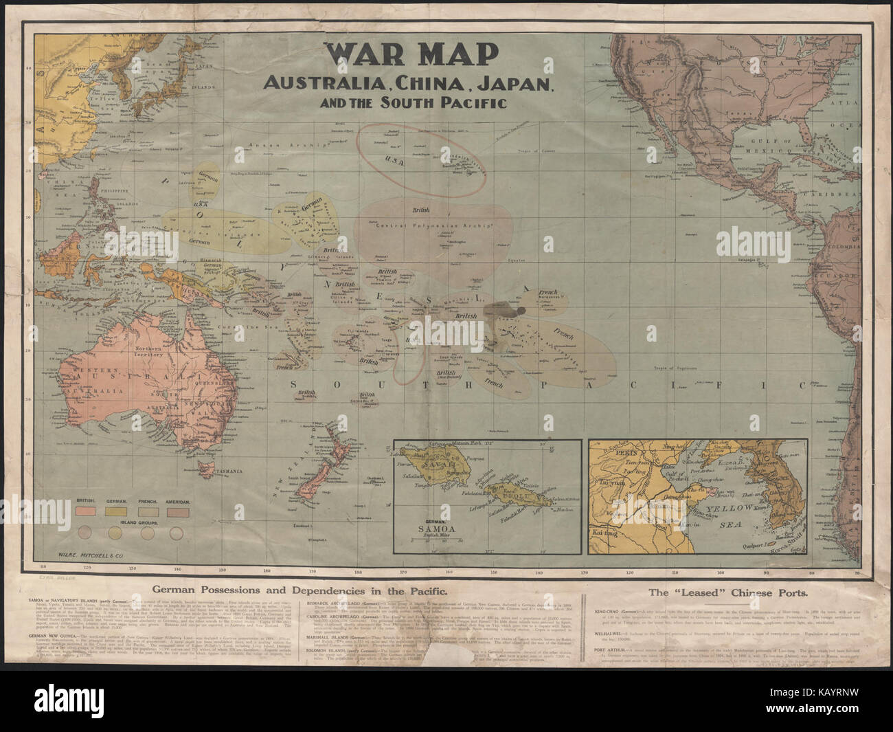 Carte de la guerre de l'Australie, la Chine, le Japon, et le Pacifique Sud (1914) Banque D'Images