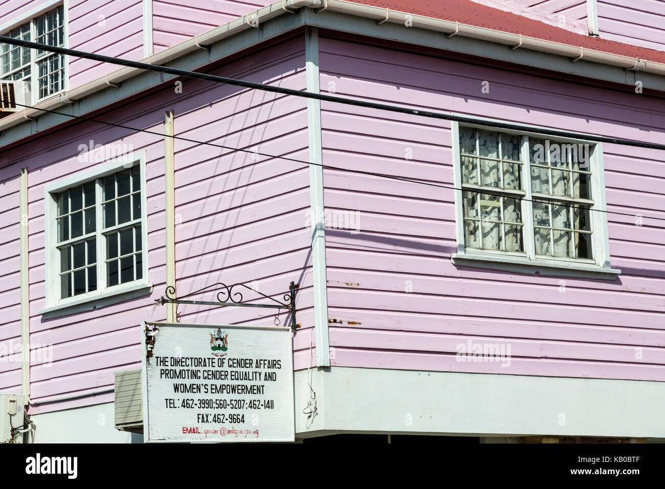 Saint John's, Antigua. Bureau du Gouvernement, Direction de la promotion de l'égalité des sexes. Banque D'Images