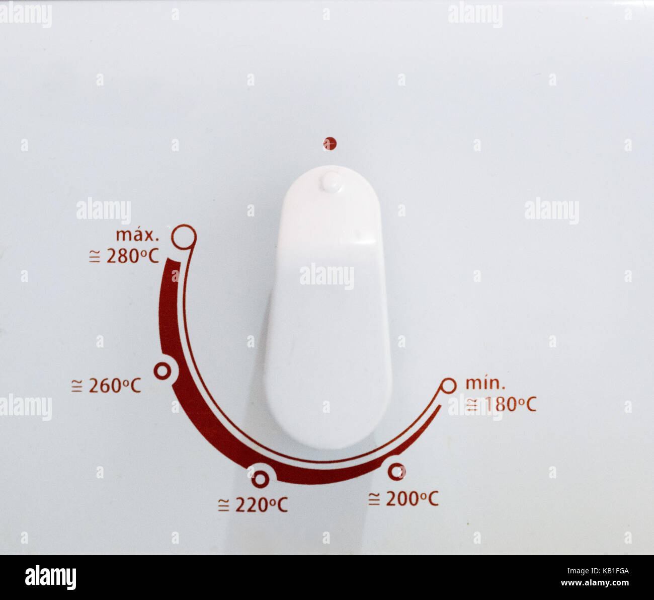 Le cadran du thermostat sur un four à gaz blanc, montrant l'échelle de  température en degrés celcius, accent sur l'échelle rouge Photo Stock -  Alamy
