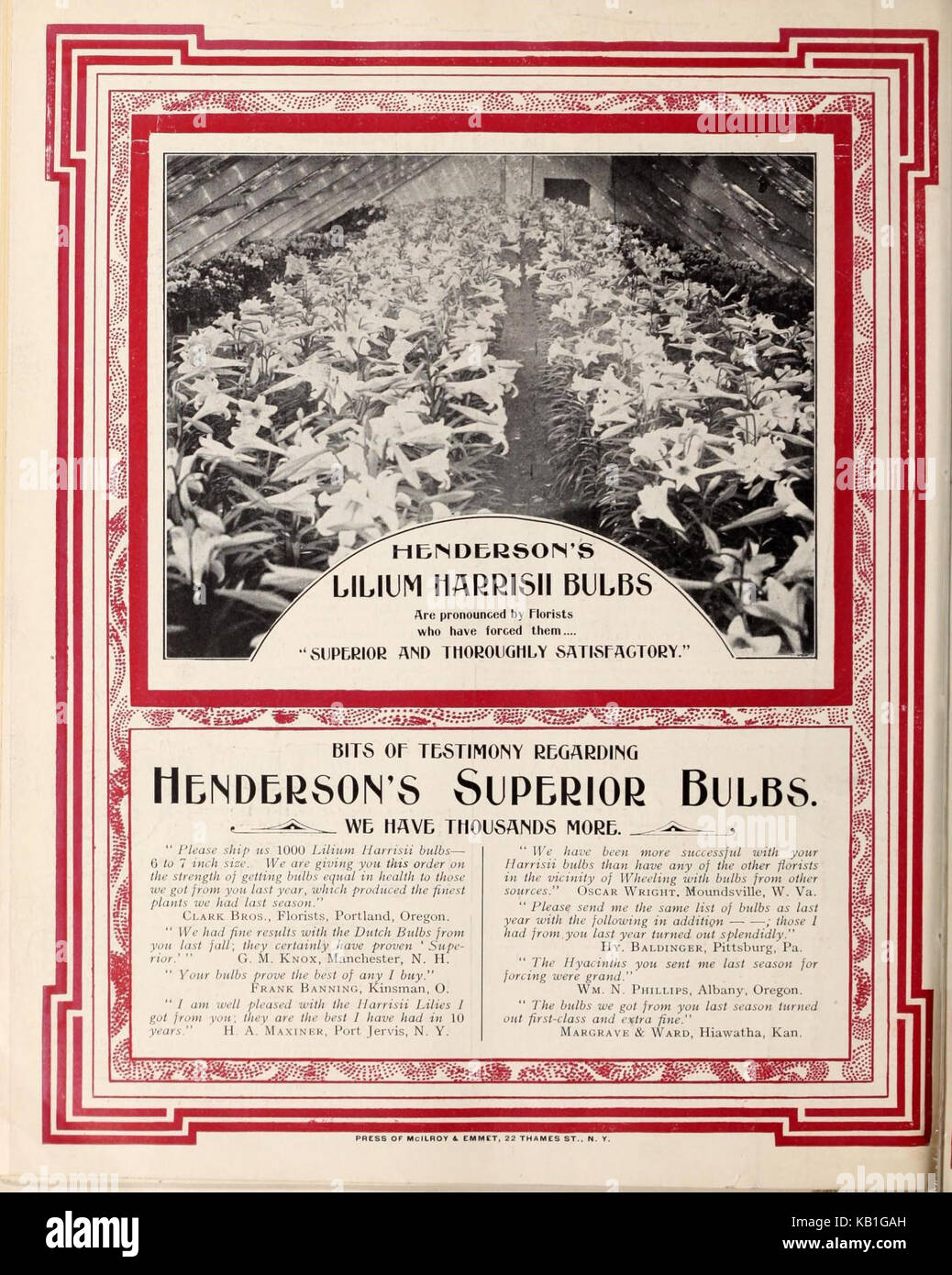 Catalogue historique de vente en gros énumérant les fournitures et l'équipement pour les fleuristes et les maraîchers, y compris les outils, les engrais et les produits horticoles. Banque D'Images