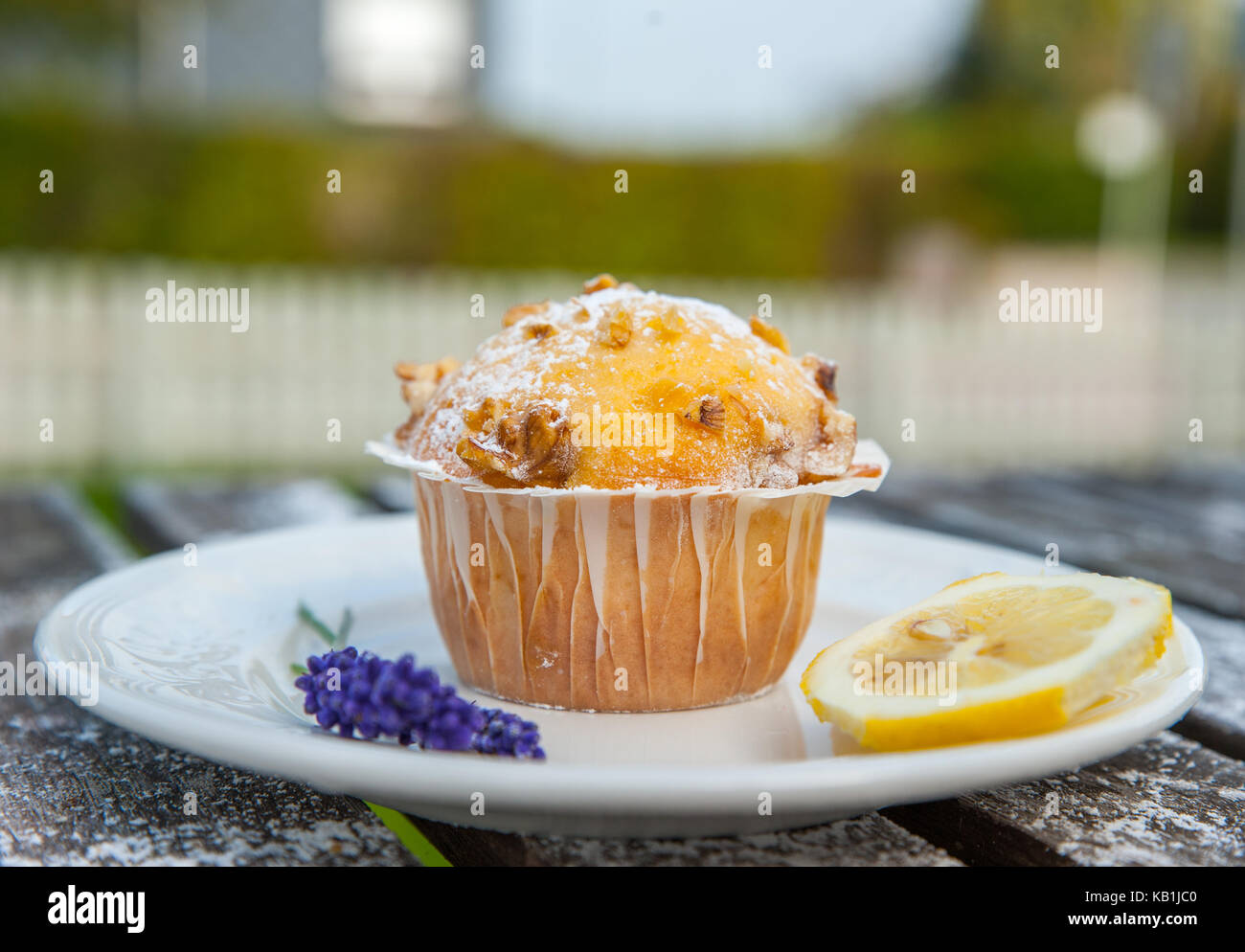 Cupcake fait maison avec des produits frais et de citron fleur pourpre Banque D'Images