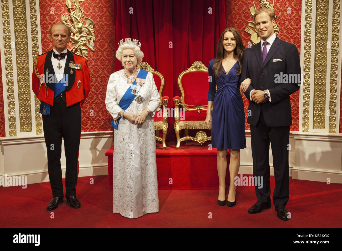 L'Angleterre, Londres, Madame Tussauds, figures de cire, les membres de la famille royale britannique, Banque D'Images