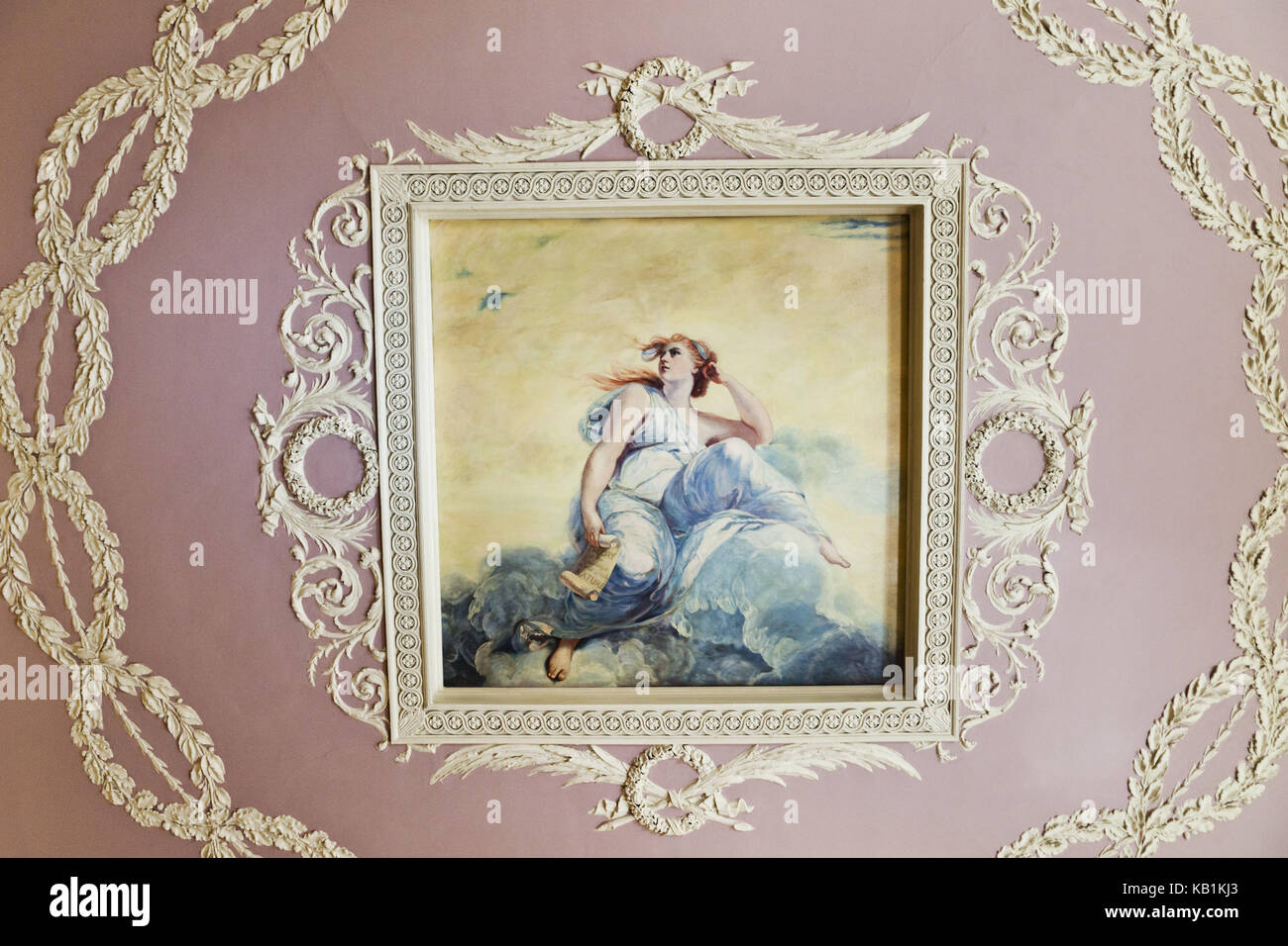 Angleterre, Londres, Aldwych, Somerset House, galerie et musée Courtauld, fresque au plafond, copie de la peinture « la théorie de l'art » de Joshua Reynolds, Banque D'Images