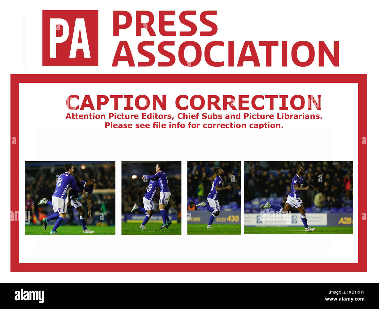 Correction la correction de l'information meilleur buteur de légende à - Birmingham City's jacques maghoma célèbre coéquipier isaac vassell (non représenté) but pendant le match de championnat sky bet à St Andrew's, Birmingham. Banque D'Images