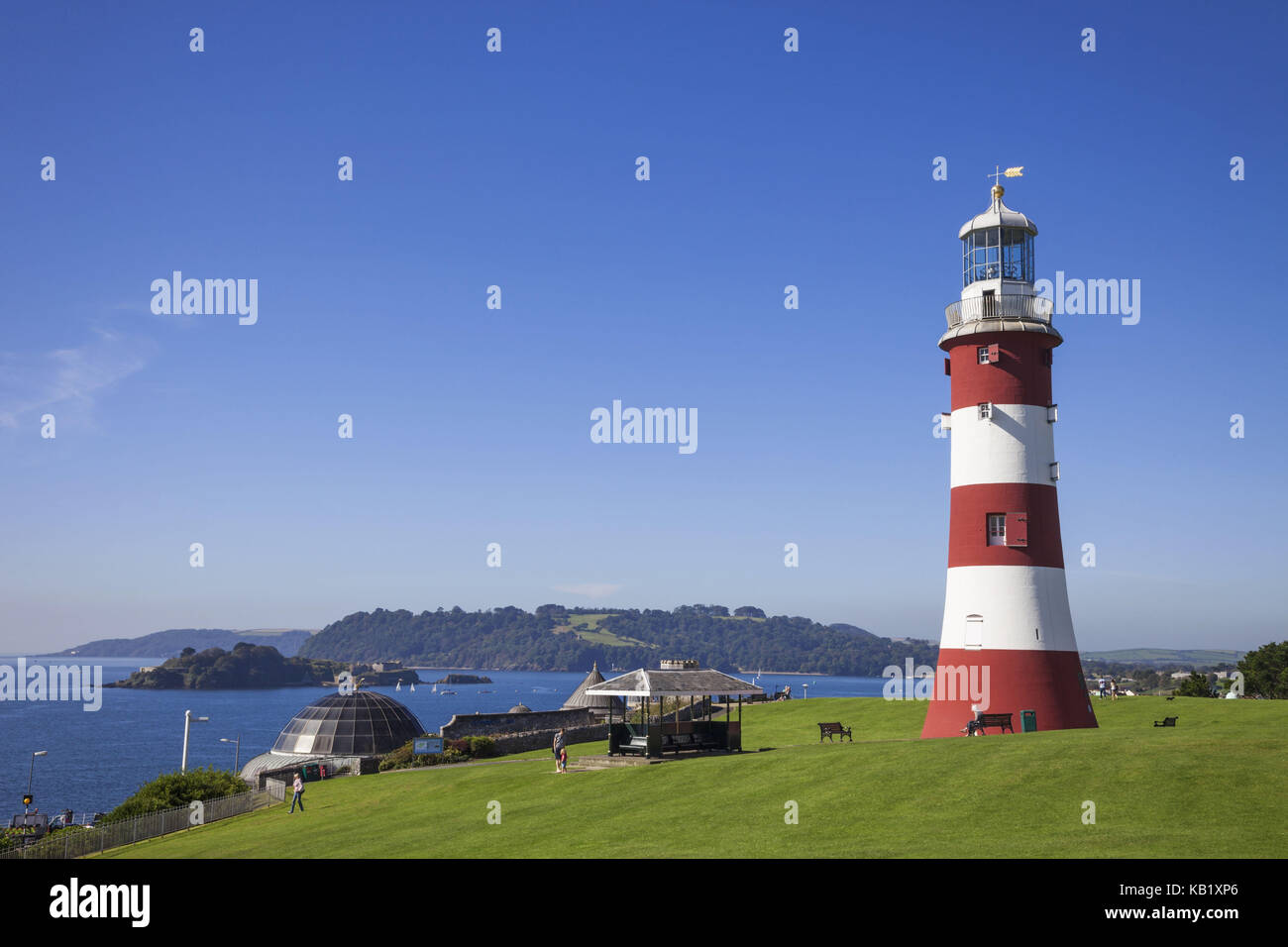Angleterre, Devon, Plymouth, Plymouth Hoe, phare, appelé Smeaton's Tower ou Eddystone Lighthouse, Banque D'Images