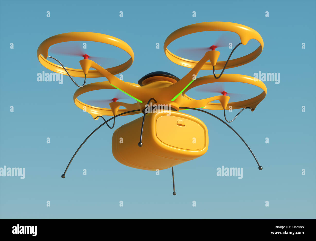 3D illustration. Image conceptuelle de la livraison d'un colis par drone. Véhicule aérien sans pilote (UAV) utilisés pour le transport des paquets. Banque D'Images