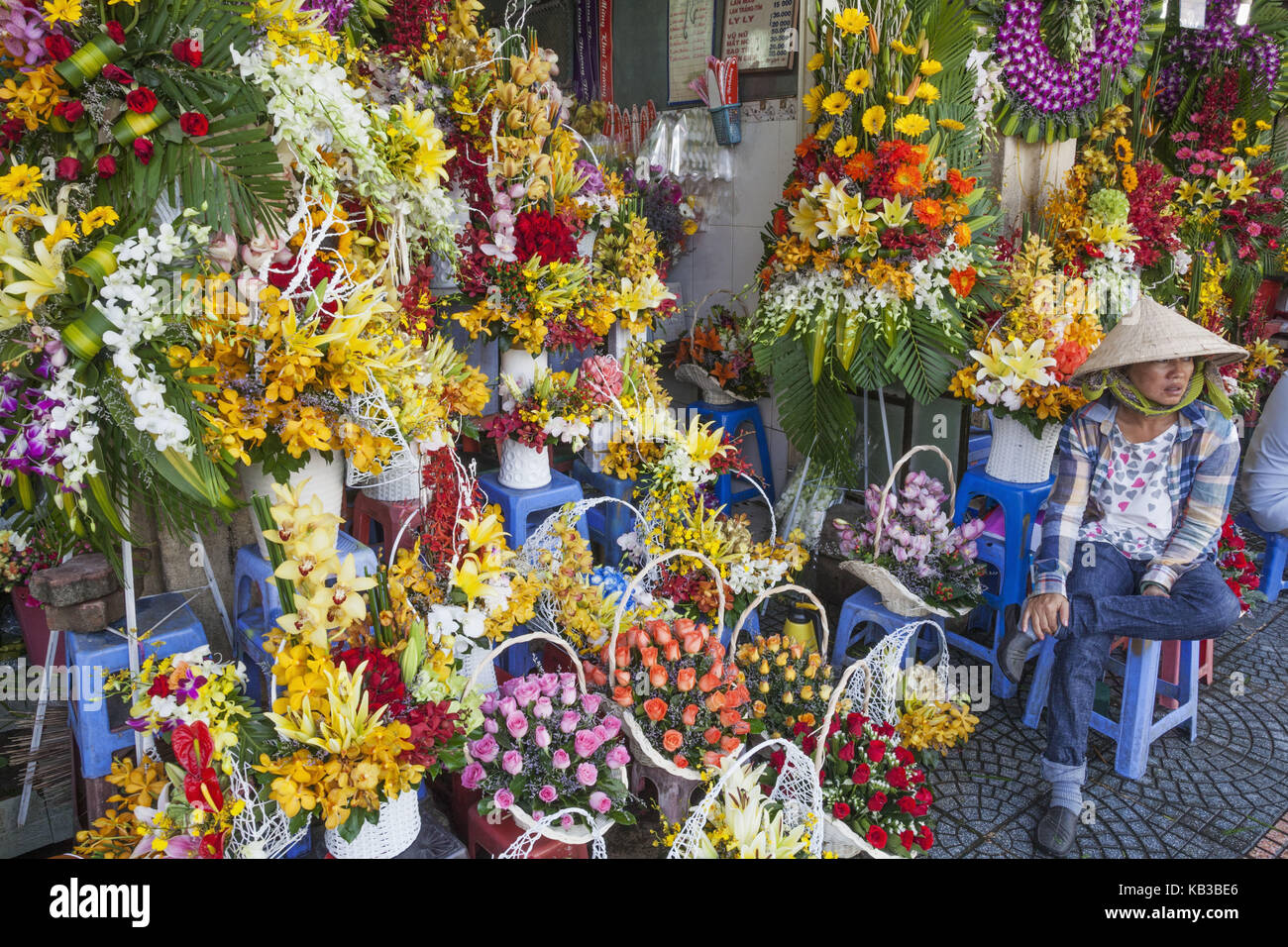 Vietnam, Ho chi minh ville, marché de Ben Thanh, stand de fleurs, Banque D'Images