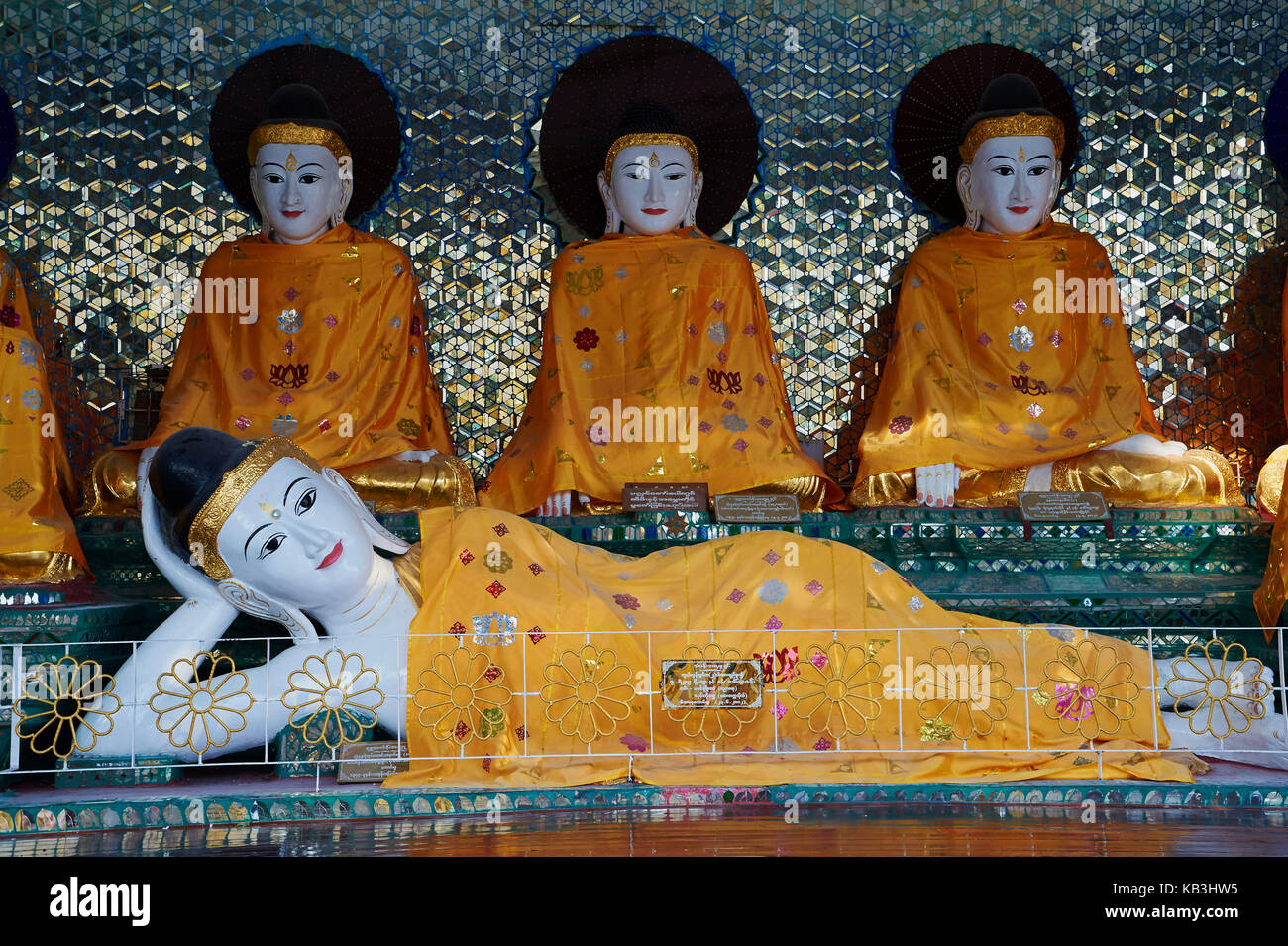 Bouddha couché, la pagode Shwedagon paya, le Myanmar, l'Asie, Banque D'Images