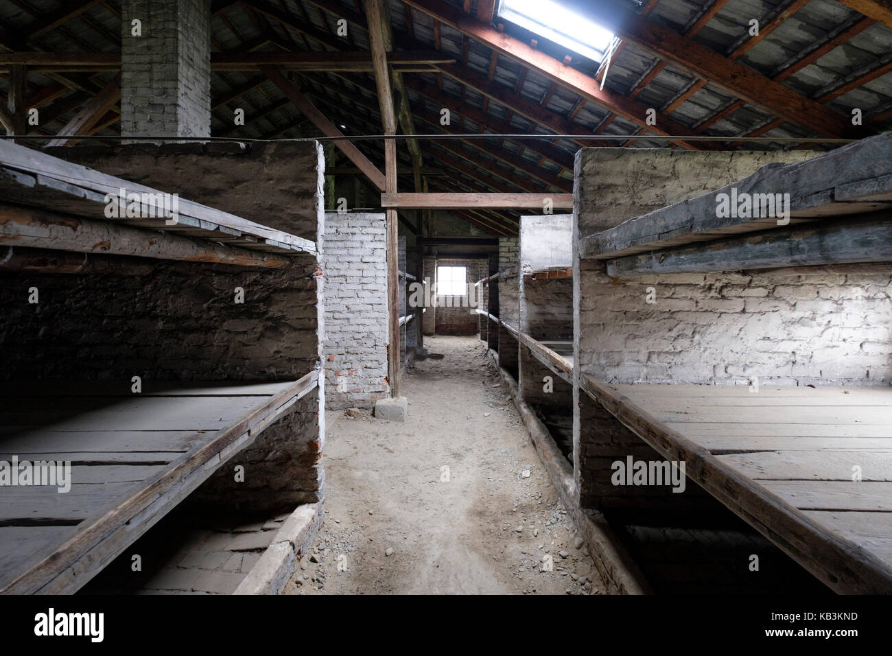 Caserne des prisonniers à Auschwitz II Birkenau camp de concentration nazi de la DEUXIÈME GUERRE MONDIALE, Pologne Banque D'Images
