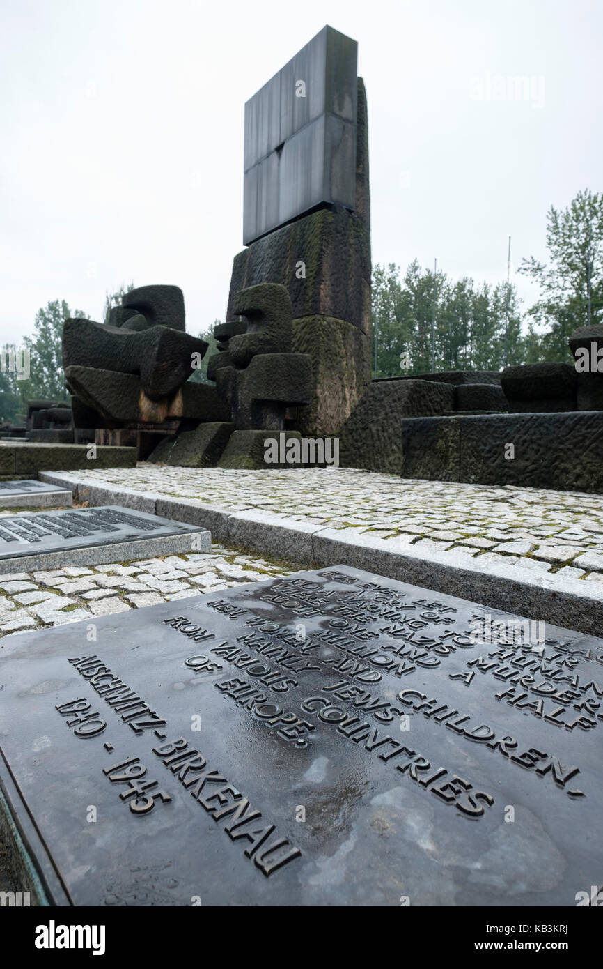 Mémorial aux victimes d'Auschwitz II Birkenau camp de concentration Nazi, Pologne Banque D'Images