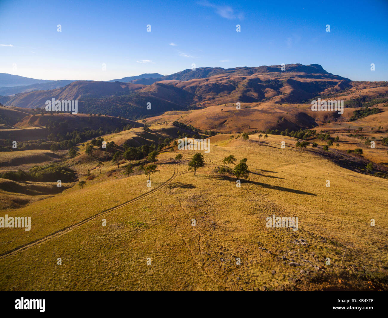 Vue aérienne du parc national de Nyanga, Zimbabwe. Banque D'Images